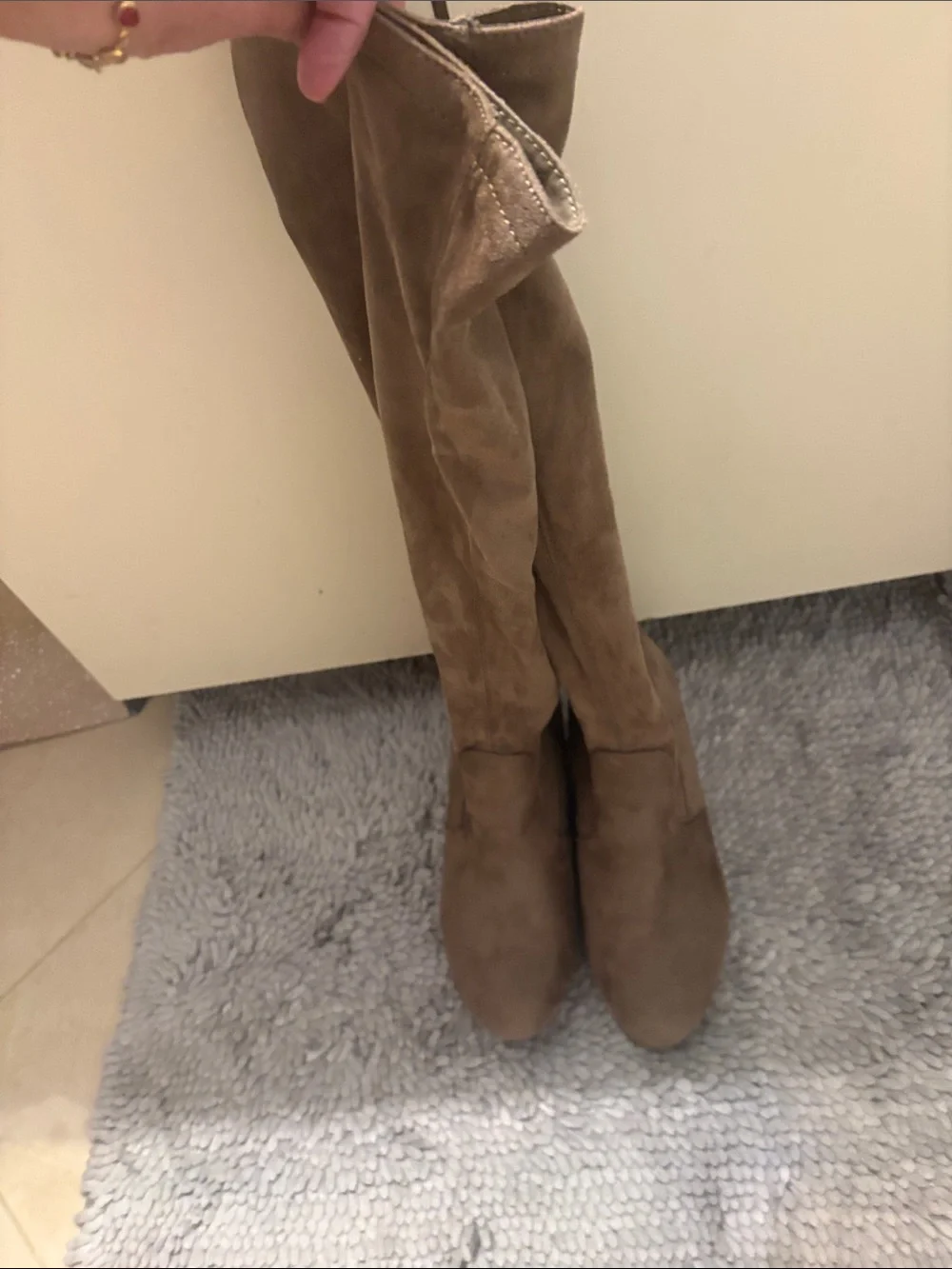 JustFab Over-the-Knee Wedge Boots in Taupe